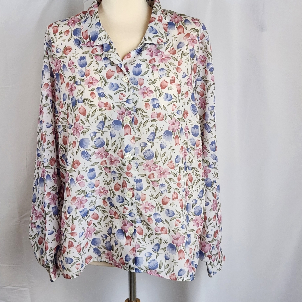 Vintage Women's Top Large Floral Spring Cottage Grannycore Whimsy Romantic